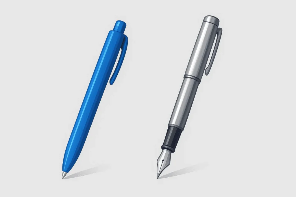 مقایسه خودکار پلاستیکی و خودکار فلزی در کنار هم